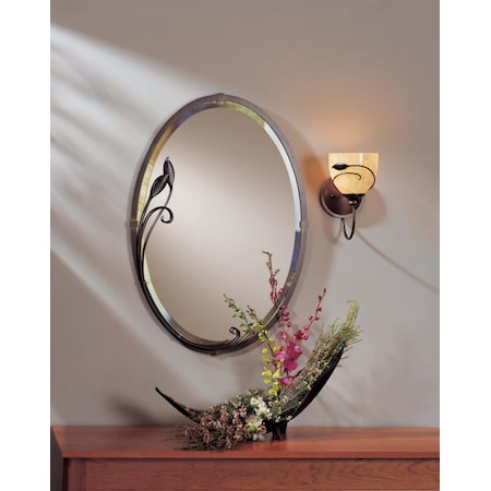 Hubbardton Forge 710014-20 Beveled Oval Mirror with Leaf, 22" x 32", Natural Iron